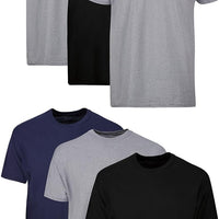 Hanes Mens Cotton, Moisture-wicking Crew Tee Undershirts, Multi-packs, Black/Grey/Blue Assorted - 6 Pack, Medium US