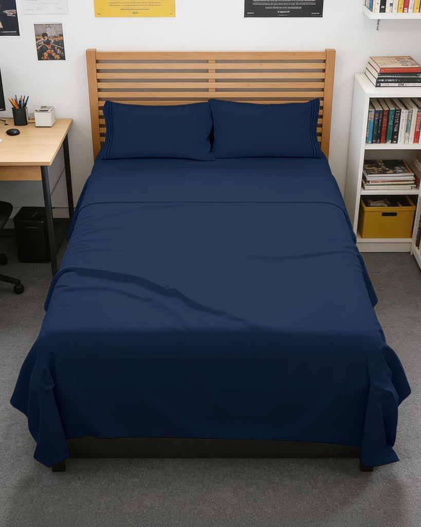 Full XL Sheets - 4 Piece Full XL Sheet Set - Cool & Breathable - Navy Blue