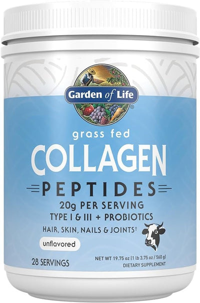 Garden of Life - Péptidos de colágeno en polvo a base de pasto – Polvo de colágeno insípido para mujeres hombres cabello piel uñas articulaciones, suplementos de proteína de colágeno hidrolizado, post