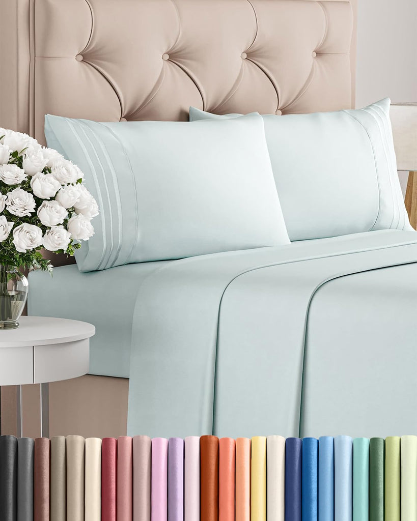 King Size 4 Piece Sheet Set - Comfy Breathable & Cooling Sheets - Ice Blue