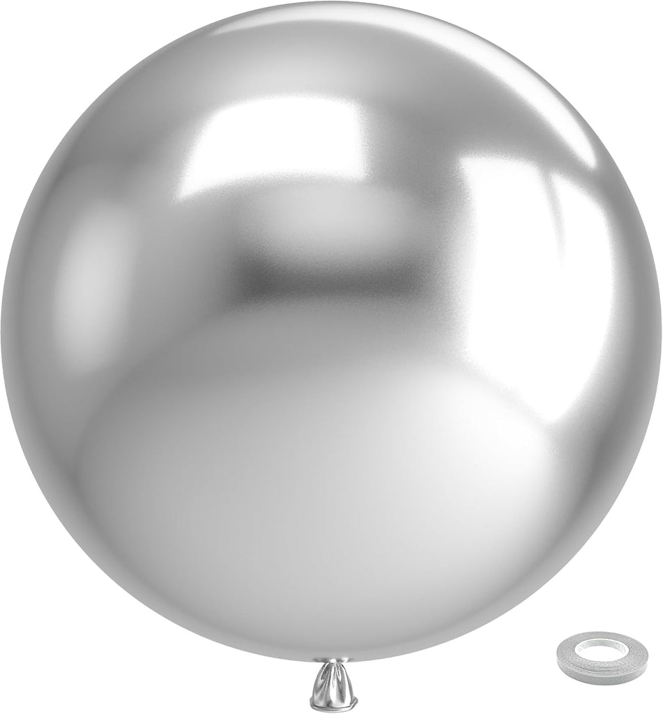 Bezente Metallic Silver Giant Latex Round Balloons 36 Inch 8 Pack