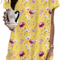 Poetsky Boho Tops for Women Floral Print V Neck Comfy Dressy Top for Women Lightweight Loose Fit Womens Blouses with Poc