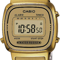 Casio LA670WGA Series | Vintage Digital Watch | Gold-Tone Stainless Steel Band | Self-Adjusting Bracelet | Stopwatch | Daily Alarm | Water Resistant | Women's - Blue