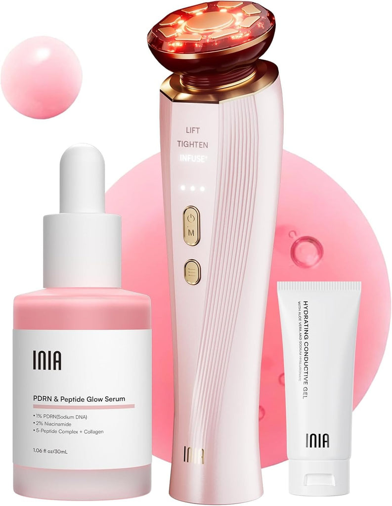 INIA Flare - Dispositivo facial de microcorriente 3 en 1, terapia de luz roja para cara y cuello, herramienta de masajeador con calor y vibración para el cuidado de la piel, hinchazón, reafirmación