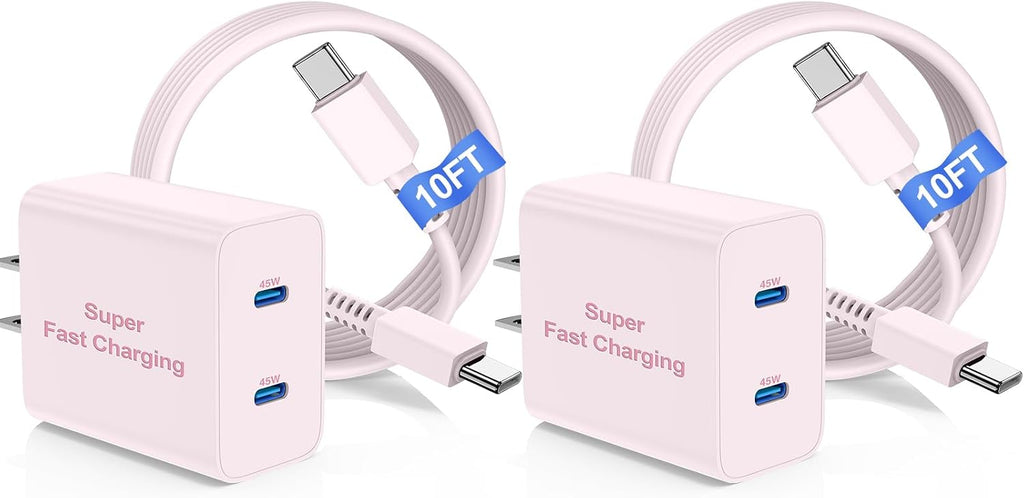 45W Dual Port Super Fast Charger with Long USB C to C Cable 10ft,Type C Wall Charger Block and Android Phone Charging Co