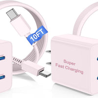 45W Dual Port Super Fast Charger with Long USB C to C Cable 10ft,Type C Wall Charger Block and Android Phone Charging Co