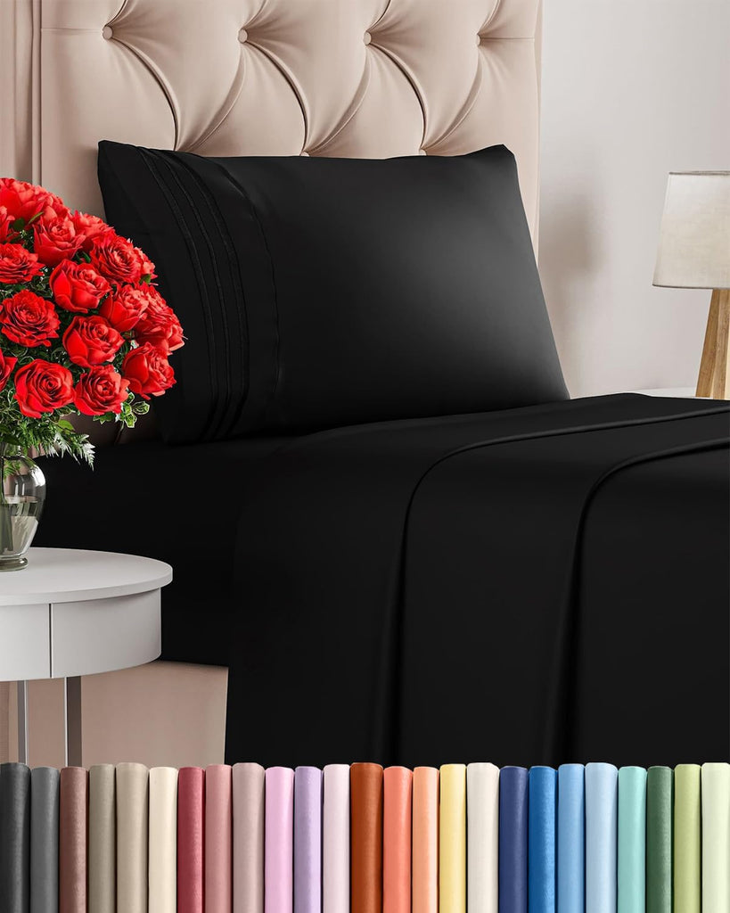 Full XL Sheets - 4 Piece Full XL Sheet Set - Breathable & Cooling - Black
