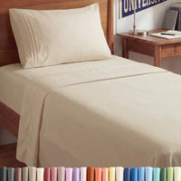 Twin XL 3 Piece Sheet Set - College Dorm Room Essentials - Cream
