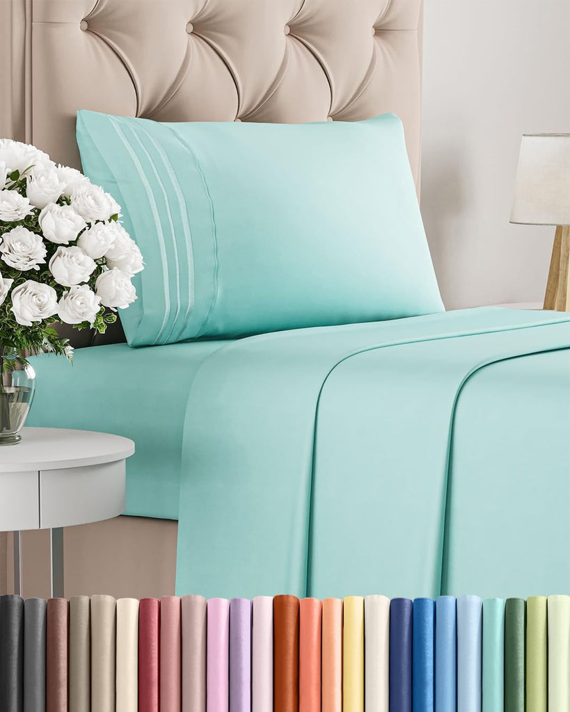 Twin Size 3 Piece Sheet Set - Comfy Breathable & Cooling Sheets - Spa Blue