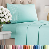 Twin Size 3 Piece Sheet Set - Comfy Breathable & Cooling Sheets - Spa Blue