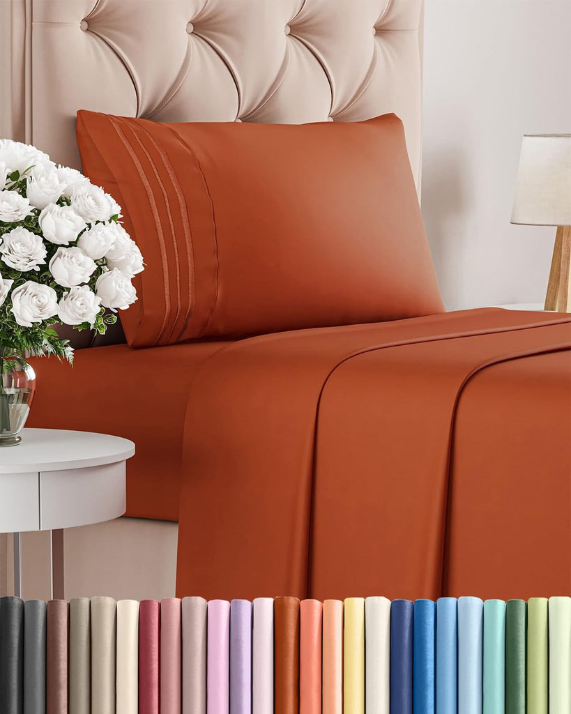 Twin Size 3 Piece Sheet Set - Breathable & Cooling Sheets - Terracotta