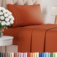 Twin Size 3 Piece Sheet Set - Breathable & Cooling Sheets - Terracotta