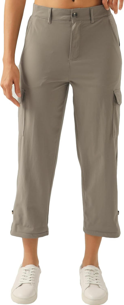 XINGPAOZHE Women's Lightweight Hiking Capri Cargo Pants(Dark Khaki,S)
