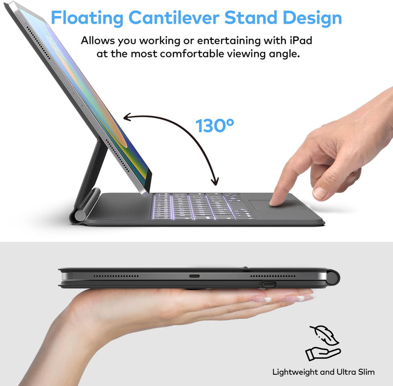 Funda con Teclado runelk para iPad Air 11" (M4/M3/M2) y Pro 11" - Gris