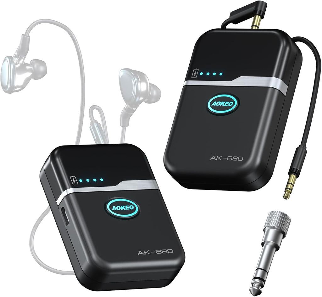 AOKEO AK-680 Wireless In Ear Monitor System,5.8G Professional Stereo IEM Monitoring with Transmitter & Bodypack Receiver