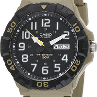 Casio MRW210H Series | Men's Analog Watch | Beige/Black | Sporty Design | 100 Meter Water Resistance | Date Display | Rotary Bezel | Regular Time Keeping (HR, Min, SEC, PM, Date, Day) | 3 Year Battery