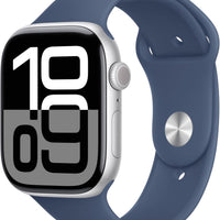 Apple Watch Series 10 [GPS + Cellular, 46mm] - Silver Aluminum Case with Denim Sport Band, M/L (Renewed Premium)