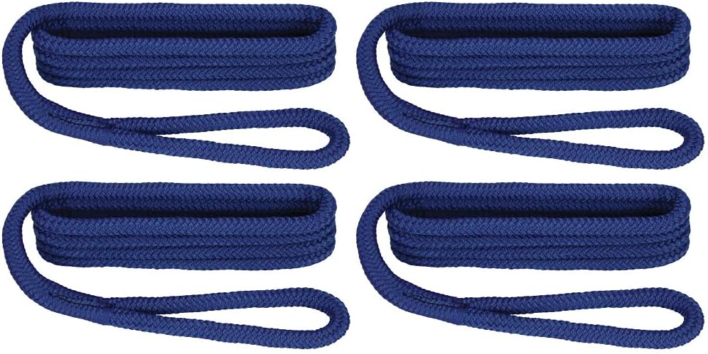 Extreme Max 3006.3386 BoatTector Premium Double Braid Nylon Fender Line Value 4-Pack - 3/8" x 6', Royal Blue