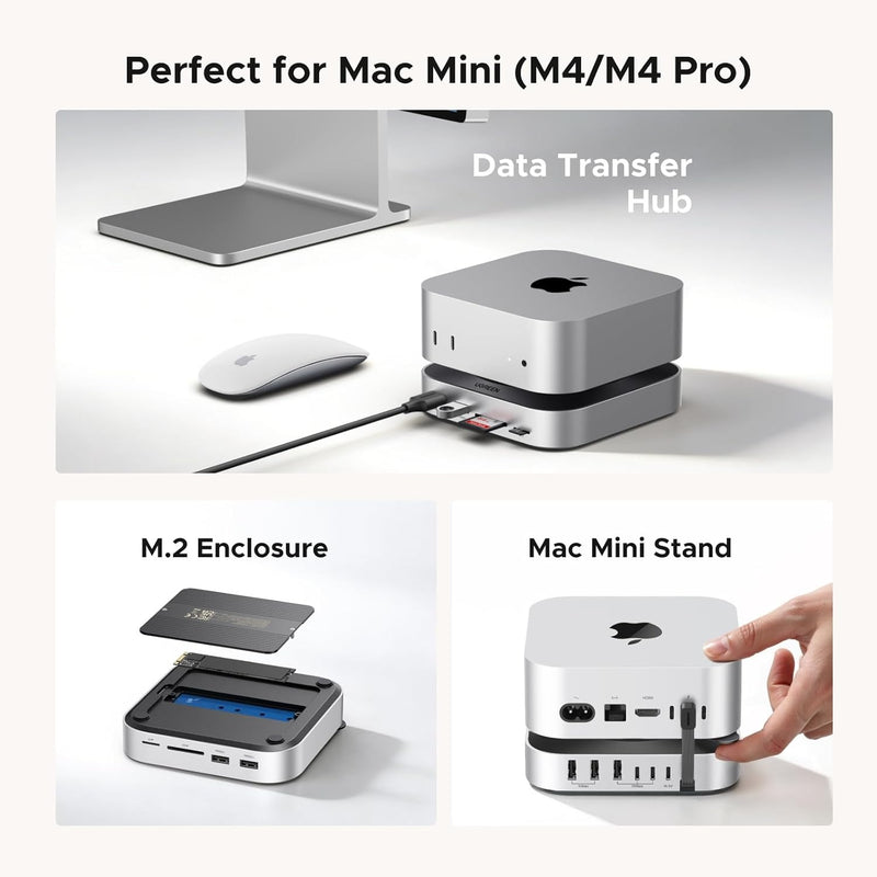 UGREEN Mac mini M4 Dock & Stand with NVMe SSD Enclosure, 3 USB A 10Gbps, USB C Data Port, SD Card Reader for Mac mini M4/ M4 Pro