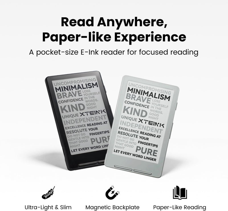 XTEINK X4 E-Book Reader (Developer Edition), 4.3" Pocket E-Ink eReader, Physical Page-Turn Buttons, Ultra-Thin 0.23" & 2.72 oz, Magnetic-Ready Design, Distraction-Free Reading, 16GB, Space Black