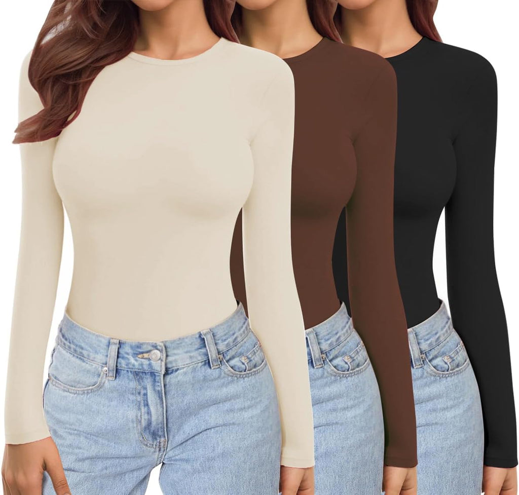 Ekouaer Womens 3 Pack Long Sleeve Shirts Stretch Fitted Thermal Underscrubs