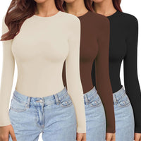 Ekouaer Womens 3 Pack Long Sleeve Shirts Stretch Fitted Thermal Underscrubs