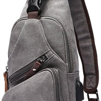 Canvas Sling Bag Crossbody Backpack Shoulder Casual Rucksack for Men Women Outdoor Cycling Hiking Travel Fishing Grey