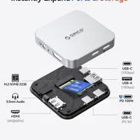 ORICO 10Gbps Magnetic M.2 Docking Station, 6-in-1 USB C HUB & M.2 2230 NVMe Enclosure with HDMI 4K@60Hz, USB-A&C 3.2, 100W PD, AUX, USBC Dock for iPhone 17/16/15 Pro/Pro Max
