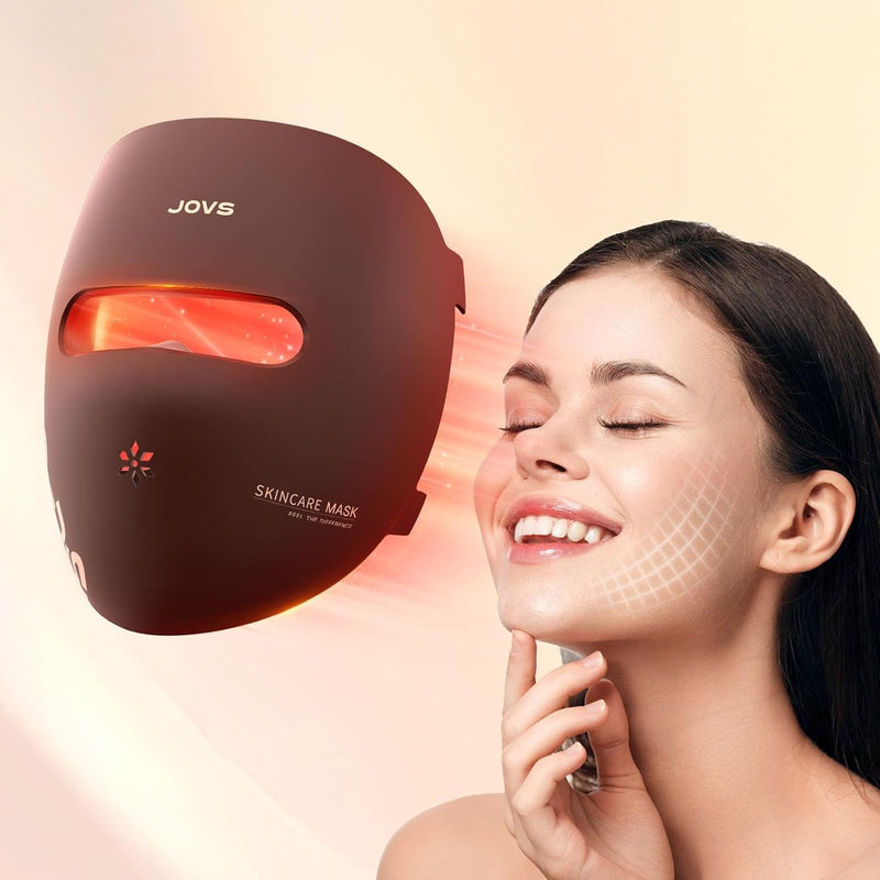 JOVS Máscara de terapia de luz roja 3D para cara, 328 LED, cobertura facial completa, 4 modos de luz, máscara facial inalámbrica de terapia de luz LED para el aspecto de arrugas