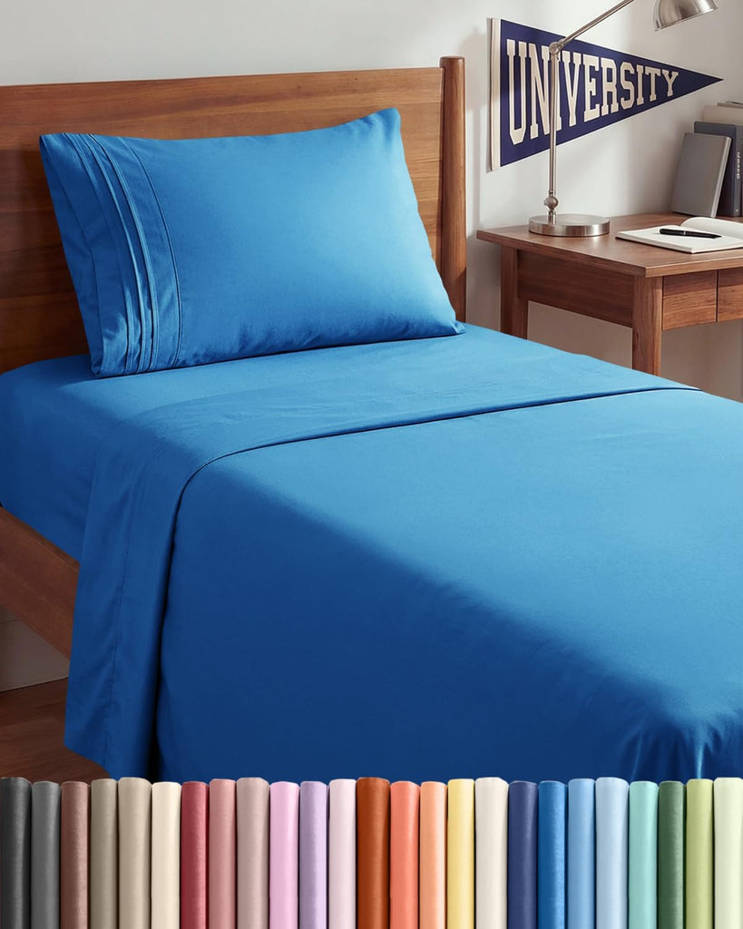 Twin XL 3 Piece Sheet Set - College Dorm Room Essentials - Royal Blue