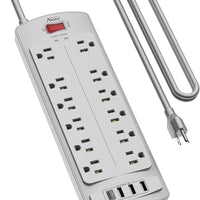 ALESTOR 10 Ft Surge Protector Power Strip with 12 Outlets and 4 USB Ports