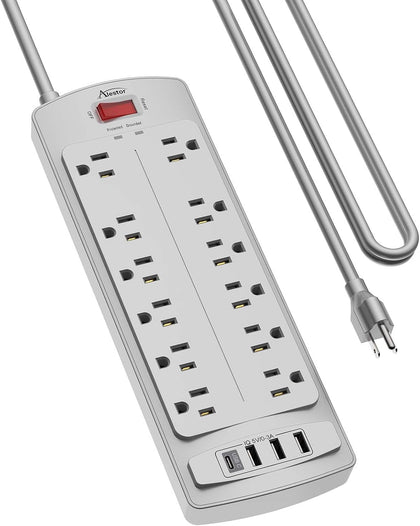 ALESTOR 10 Ft Surge Protector Power Strip with 12 Outlets and 4 USB Ports