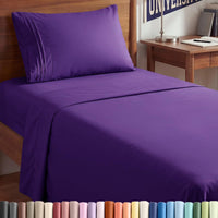 Twin XL 3 Piece Sheet Set - College Dorm Room Essentials - Purple