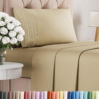 Twin Size 3 Piece Sheet Set - Comfy Breathable & Cooling Sheets - Beige