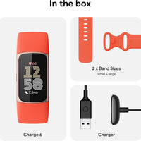 Fitbit Charge 6 Fitness Tracker with Google Apps - Heart Rate on Exercise Equipment - 3-Month Google Health Premium Membership Included - Health Tools - Obsidian/Black - Small&Large Bands Included