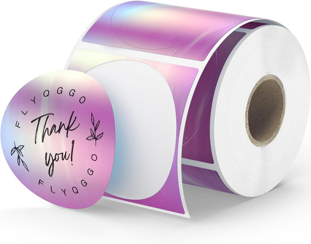 2" Holographic Thermal Sticker Labels, 500 Pcs Round Printable Thermal Waterproof Sticker Rainbow Glitter for Logo Desig