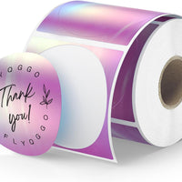 2" Holographic Thermal Sticker Labels, 500 Pcs Round Printable Thermal Waterproof Sticker Rainbow Glitter for Logo Desig
