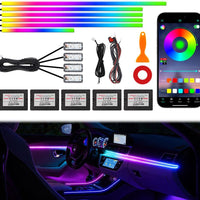 Acrylic Interior Car Ambient Lighting Kits, LED Strip Lights with Wireless APP, Neon Fiber Optic Lights Function LED Str