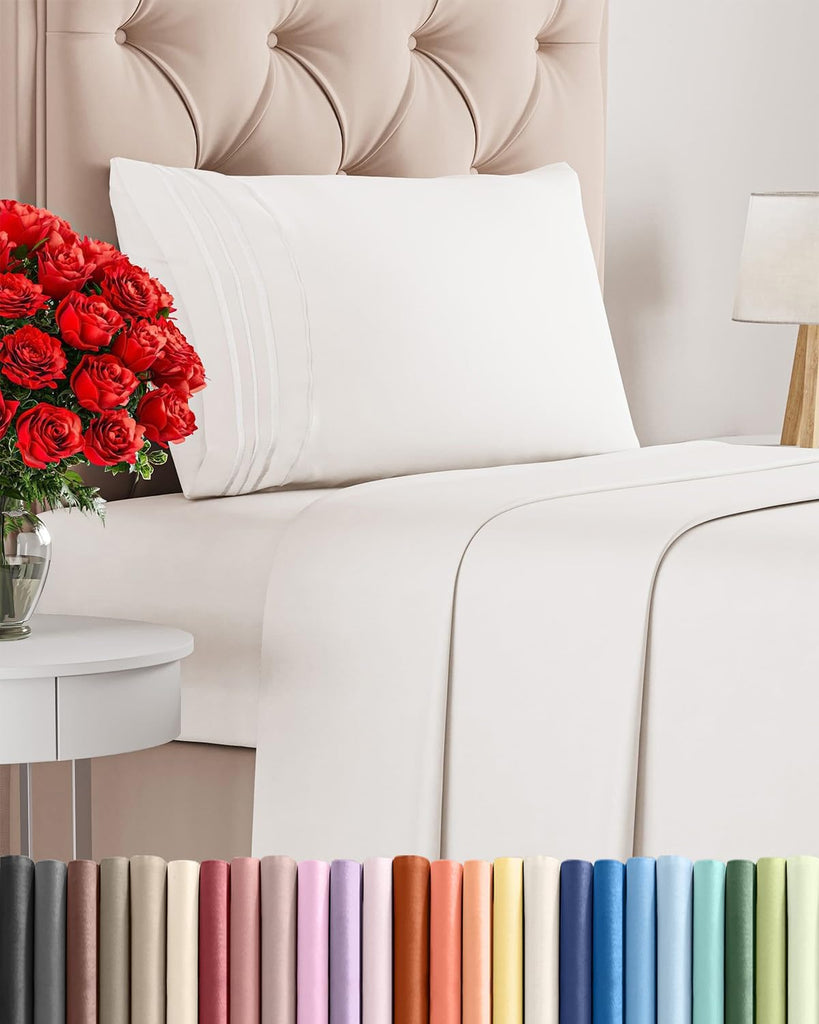 Twin Size 3 Piece Sheet Set - Breathable & Cooling Sheets - Antique White