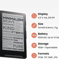 XTEINK X4 E-Book Reader (Developer Edition), 4.3" Pocket E-Ink eReader, Physical Page-Turn Buttons, Ultra-Thin 0.23" & 2.72 oz, Magnetic-Ready Design, Distraction-Free Reading, 16GB, Space Black