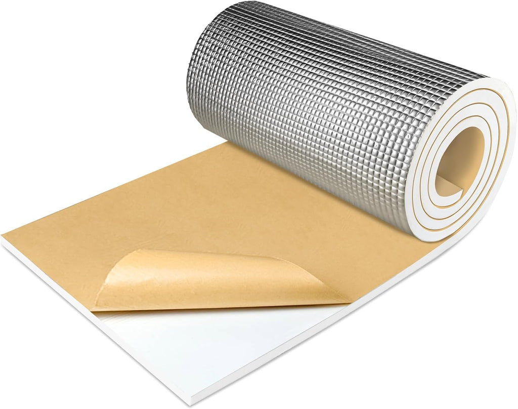 TroyStudio Sound Proof PEF Closed Cell Foam with Aluminum Foil, Self-Adhesive 13" x 78" Heat Shield White Foam Sheet - Waterproof Noise Vibration Thermal Insulation Roll for Home, HVAC and Car
