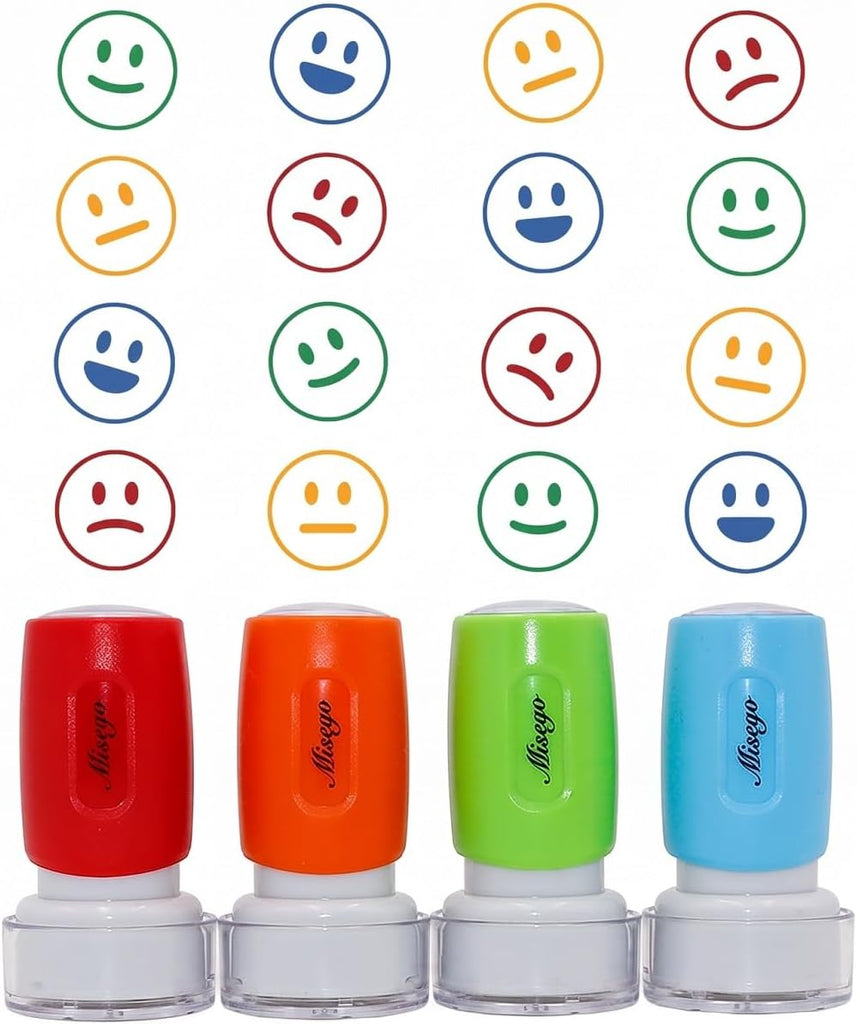 Miseyo Teacher Self-Inking Stamp Set Smiley Face Rubber Stamp 4 Color Mood