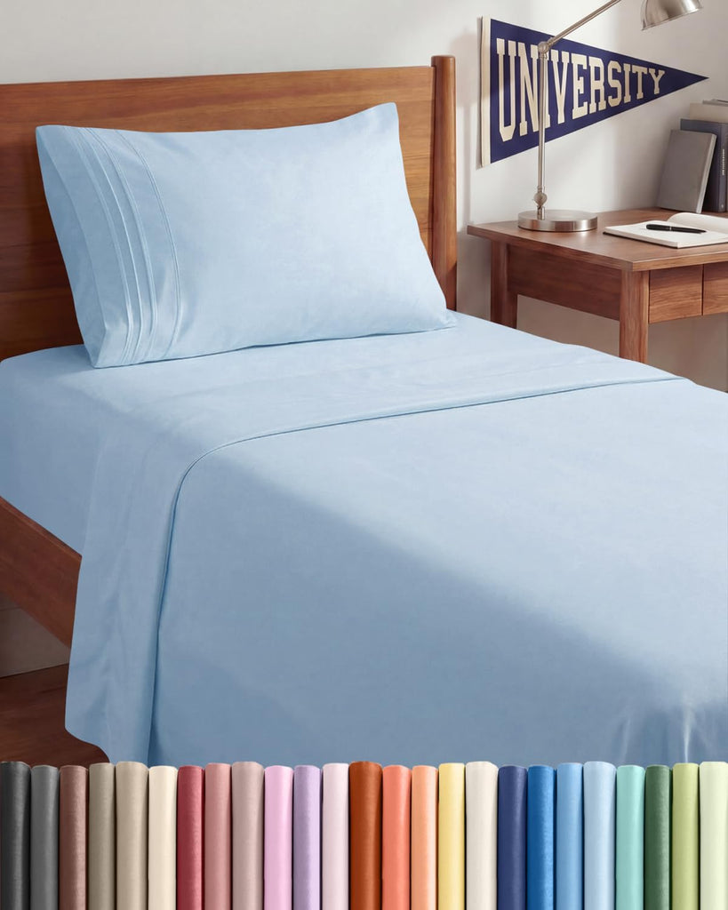 Twin XL 3 Piece Sheet Set - College Dorm Room Essentials - Sky Blue