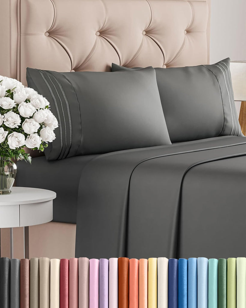 King Size 4 Piece Sheet Set - Comfy Breathable & Cooling Sheets - Charcoal