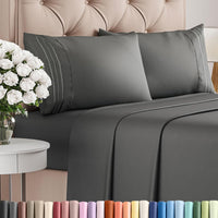 Queen Size 4 Piece Sheet Set - Comfy Breathable & Cooling Sheets - Charcoal