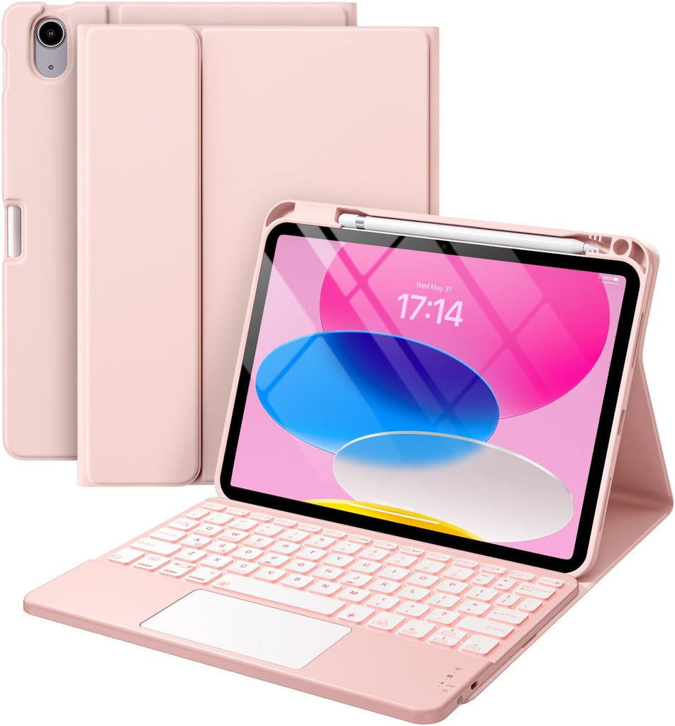 Funda con Teclado Harvopu para iPad 11" (A16) / iPad 10.ª Gen - Rosa Claro