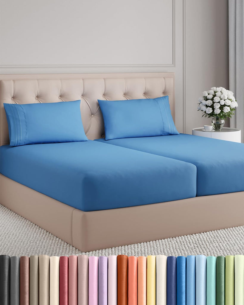 Split King Size 5 Piece Sheet Set - Comfy Breathable & Cooling - Royal Blue