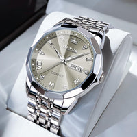 OLEVS Watch for Men Diamond Business Dress Analog Quartz Stainless Steel Waterproof Luminous Date Two Tone Luxury Casual Wrist Watch Blue