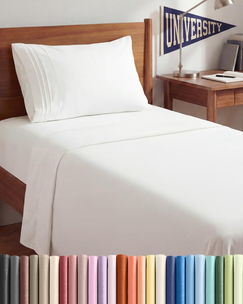 Twin XL 3 Piece Sheet Set - College Dorm Room Essentials - Antique White