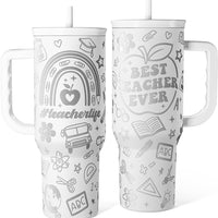 Best Teacher Ever Tumbler 40oz, Stainless Steel Insulated Coffee Travel Cups with Handle, Teacher Appreciation Gifts for